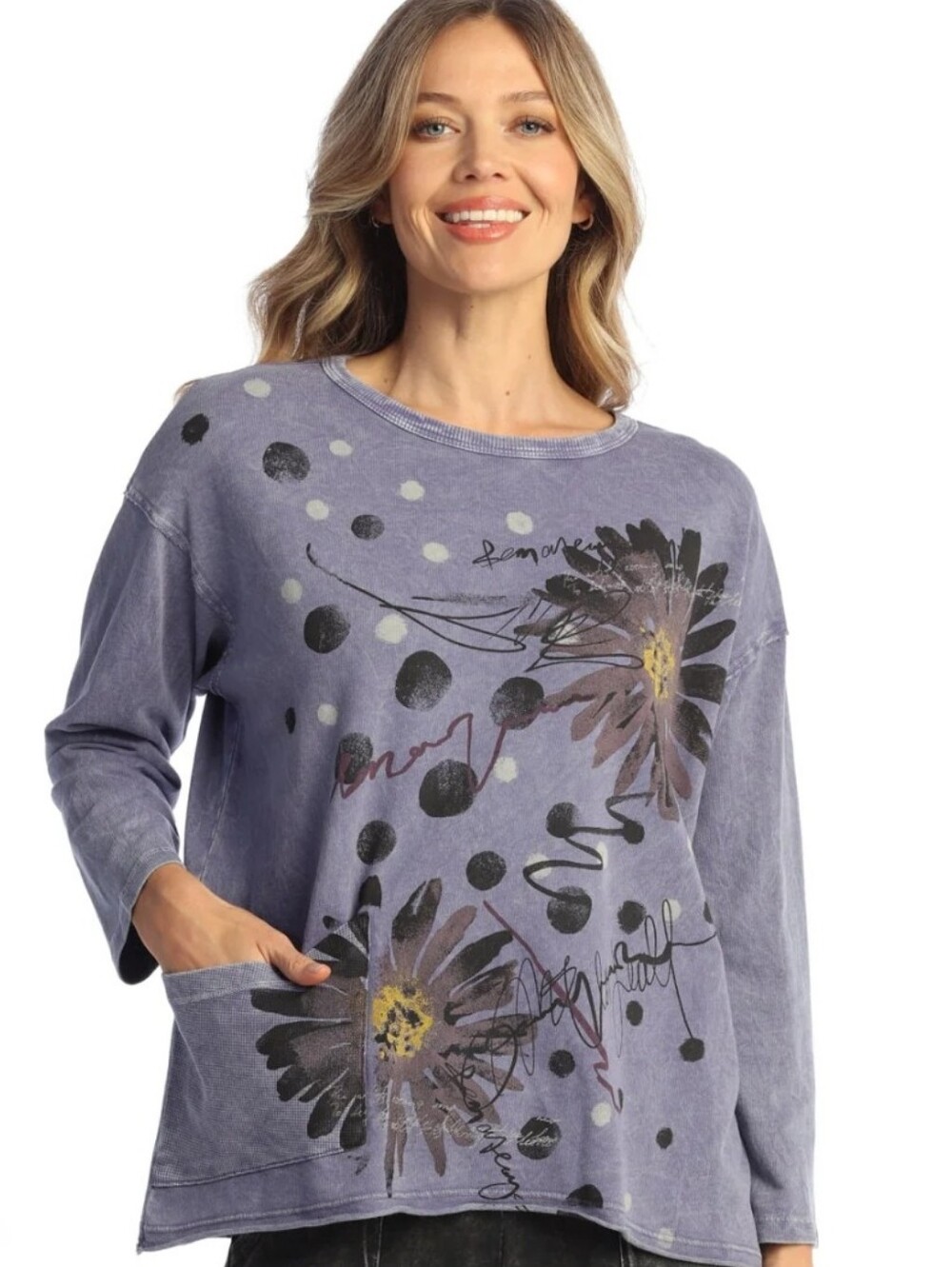 Jess & Jane Floral Polka Dot Mineral Wash Top XL Oversized Sweatshirt USA Made - Picture 2 of 8